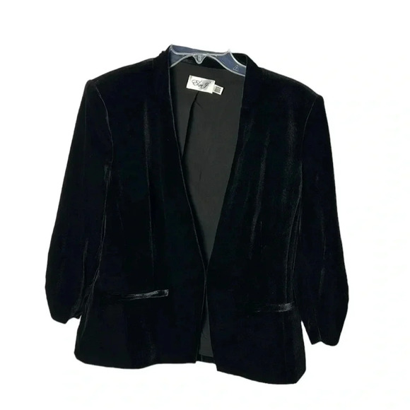Y2K  ELIZA J. Black velvet,ruched 3/4 sleeves 
blazer ,faux front pockets - Picture 4 of 16